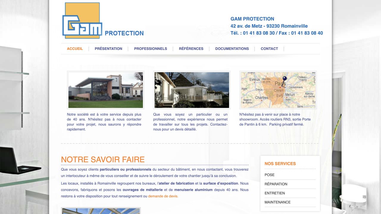 Capture du site de GAM Protection